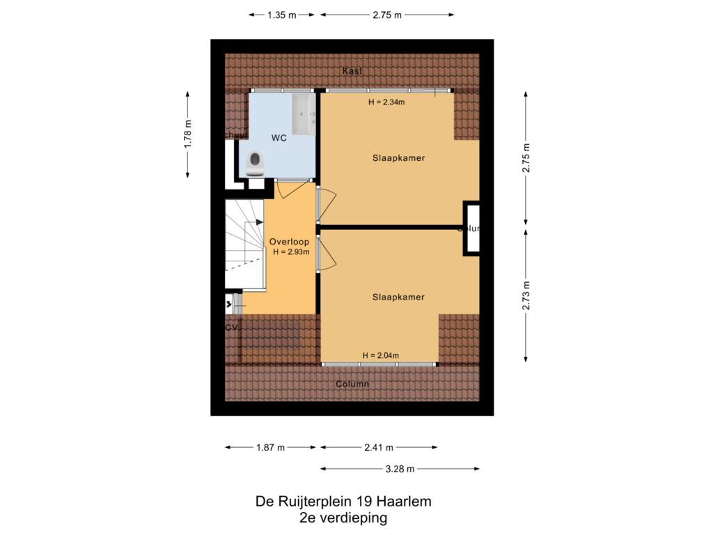 View floorplan of 2e Verdieping of De Ruijterplein 19