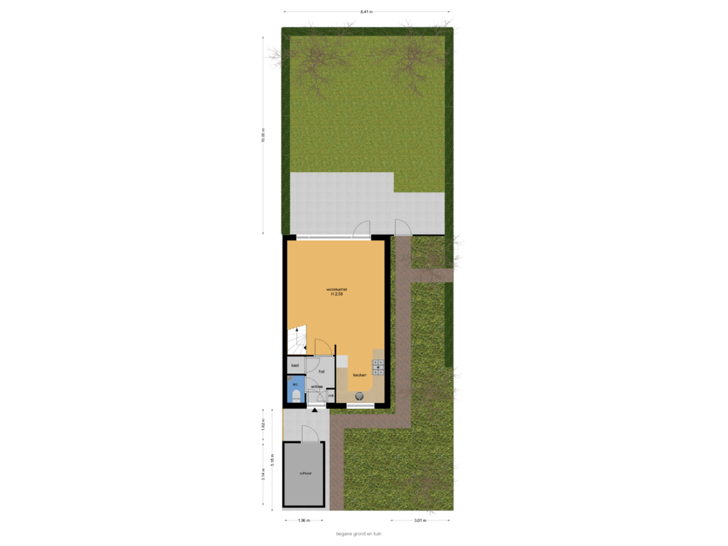 Bekijk plattegrond van begane grond en tuin van Kastanjedreef 23