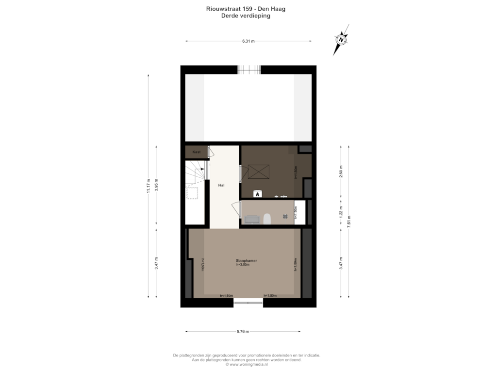 Bekijk plattegrond van Derde verdieping van Riouwstraat 159