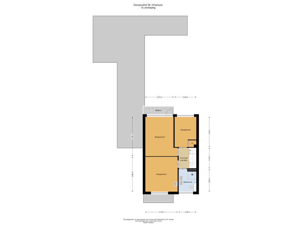 Bekijk plattegrond van 1e verdieping van Gomarushof 36