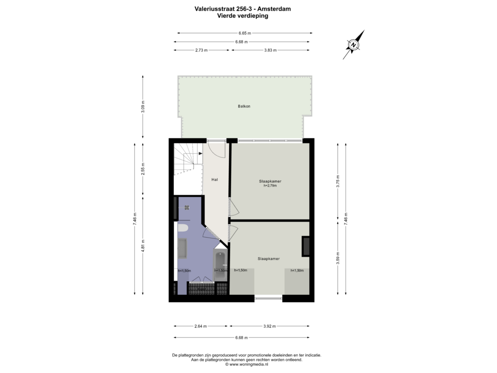 Bekijk plattegrond van Vierde verdieping van Valeriusstraat 256-3