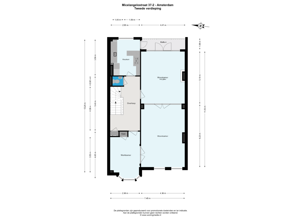 View floorplan of Tweede verdieping of Michelangelostraat 37-2