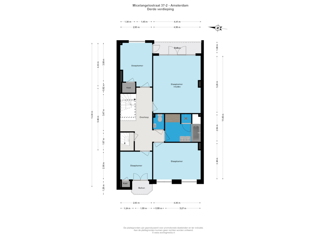 View floorplan of Derde verdieping of Michelangelostraat 37-2