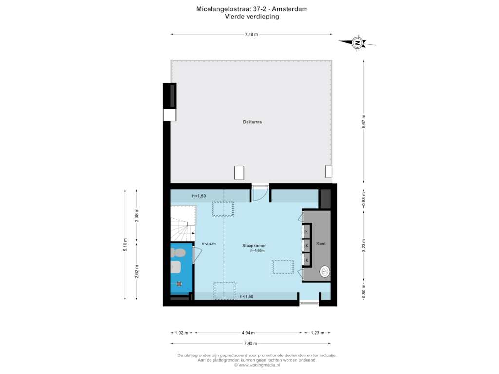 View floorplan of Vierde verdieping of Michelangelostraat 37-2