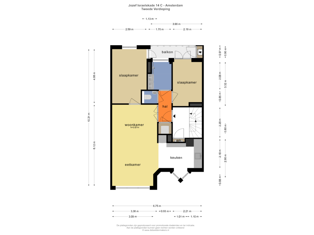 Bekijk plattegrond van TWEEDE VERDIEPING van Jozef Israëlskade 14-C