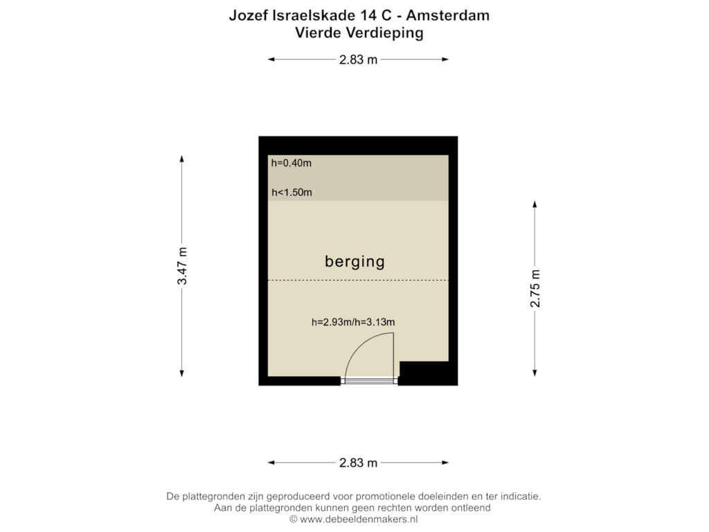 Bekijk plattegrond van VIERDE VERDIEPING van Jozef Israëlskade 14-C