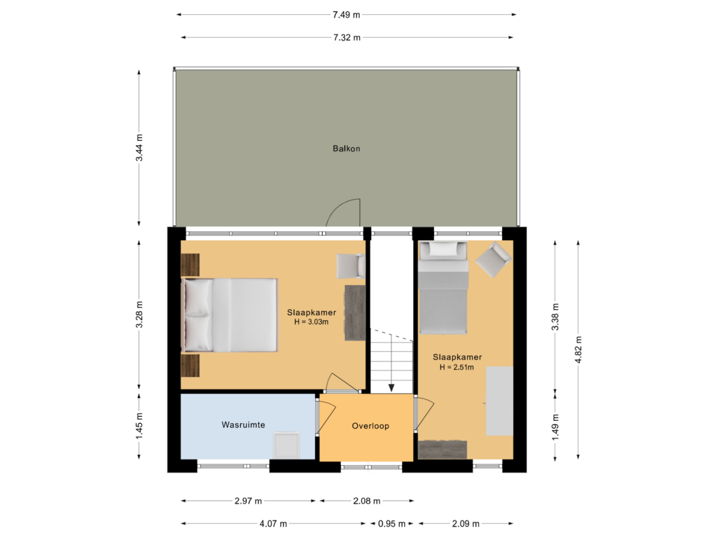 View floorplan of Eerste verdieping of Van Oldenbarneveltstraat 7