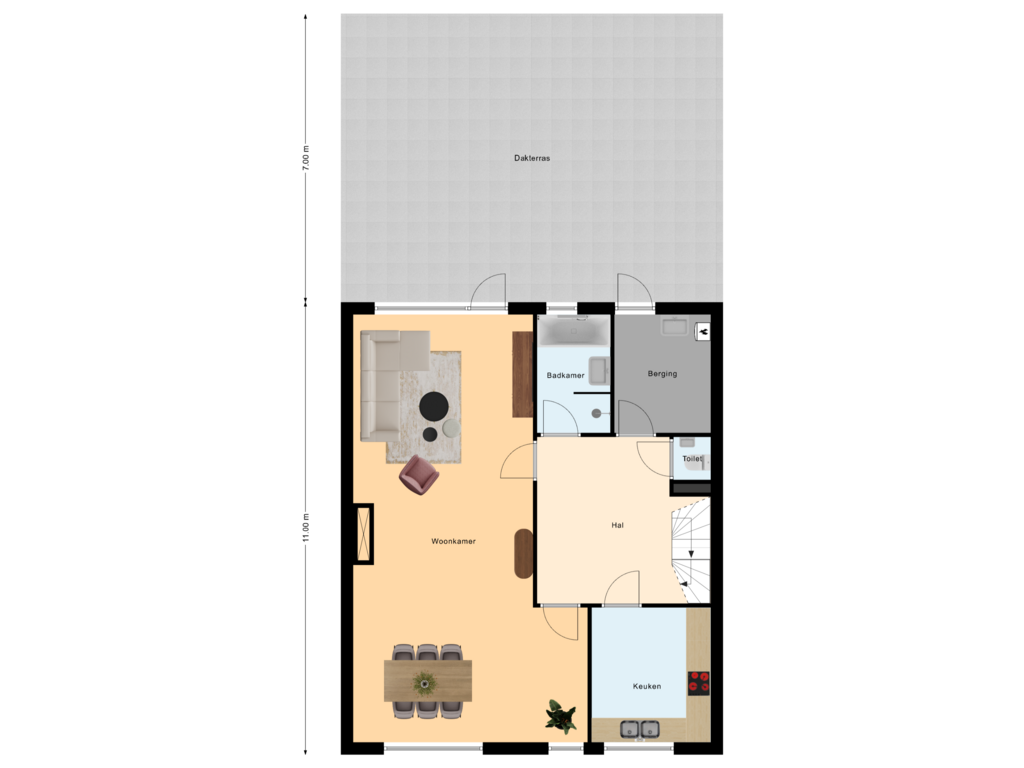 View floorplan of 1e Verdieping of van der Heijdenstraat 9-C