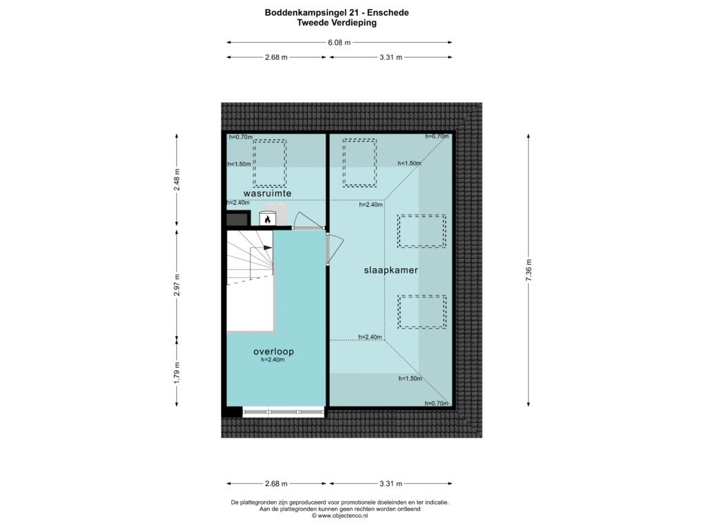 View floorplan of TWEEDE VERDIEPING of Boddenkampsingel 21