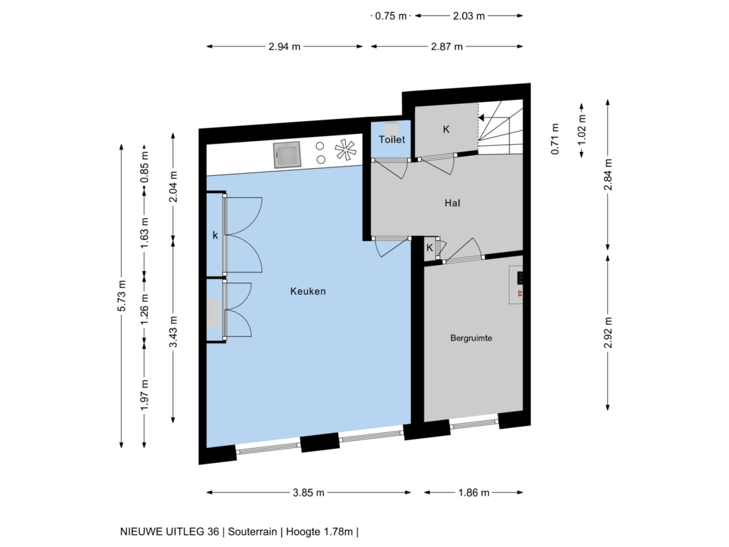 Bekijk plattegrond van Souterrain van Nieuwe Uitleg 36