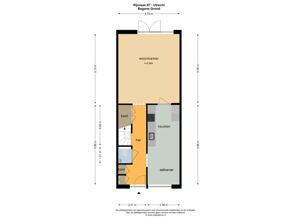 Bekijk plattegrond van BEGANE GROND van Rijnlaan 87