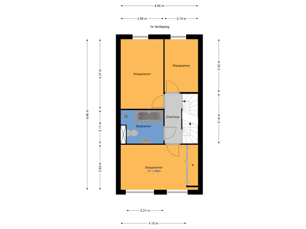 View floorplan of 1e Verdieping of Kwelderplantsoen 16