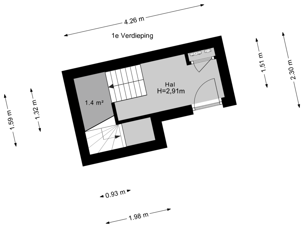 View floorplan of 1e Verdieping of Thorbeckelaan 697