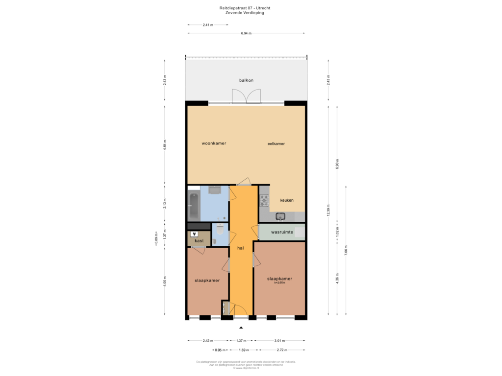 Bekijk plattegrond van ZEVENDE VERDIEPING van Reitdiepstraat 87