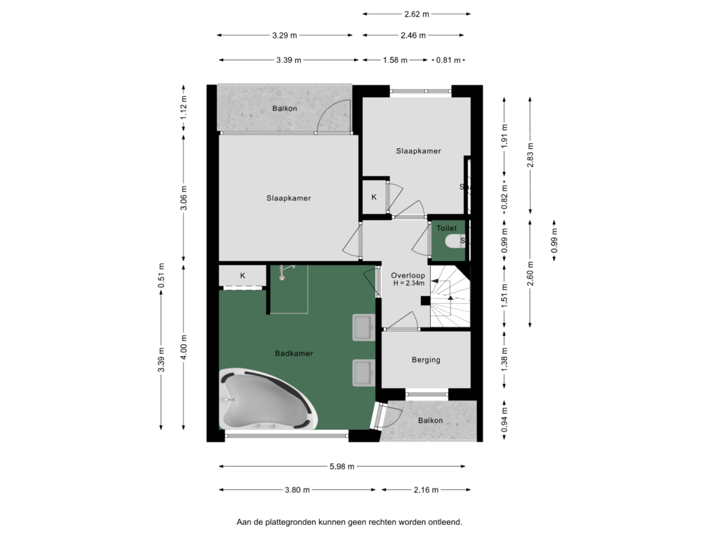 View floorplan of 1e verdieping of Prins Bernhardstraat 28