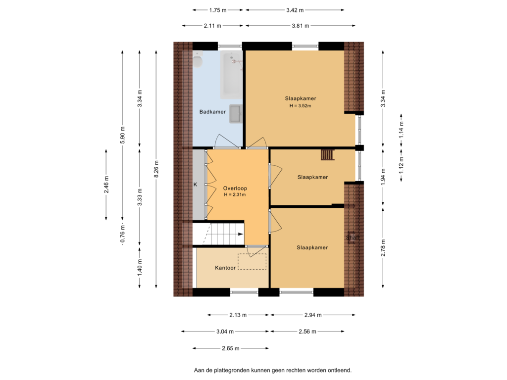 View floorplan of 1e verdieping of Wilhelmina Geevestraat 18