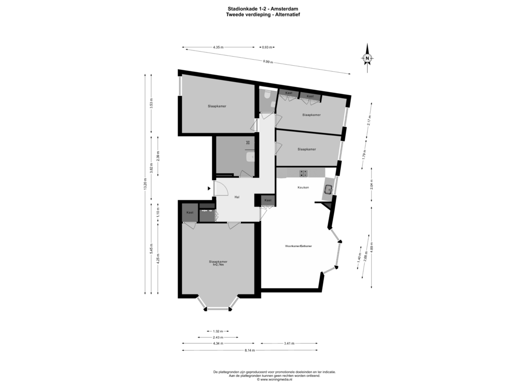 Bekijk plattegrond van 2e V alternatief van Stadionkade 1-2