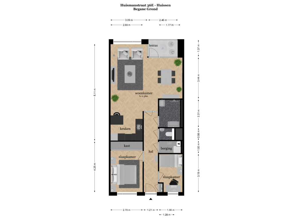 Bekijk plattegrond van BEGANE GROND van Huismanstraat 36-E