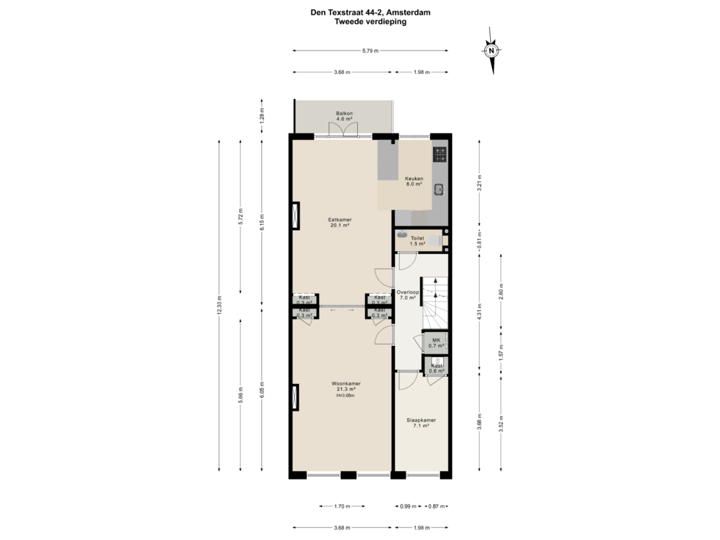 View floorplan of Tweede verdieping of Den Texstraat 44-2