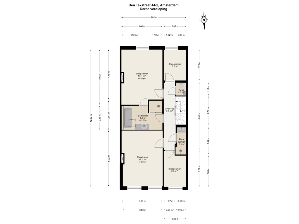 View floorplan of Derde verdieping of Den Texstraat 44-2