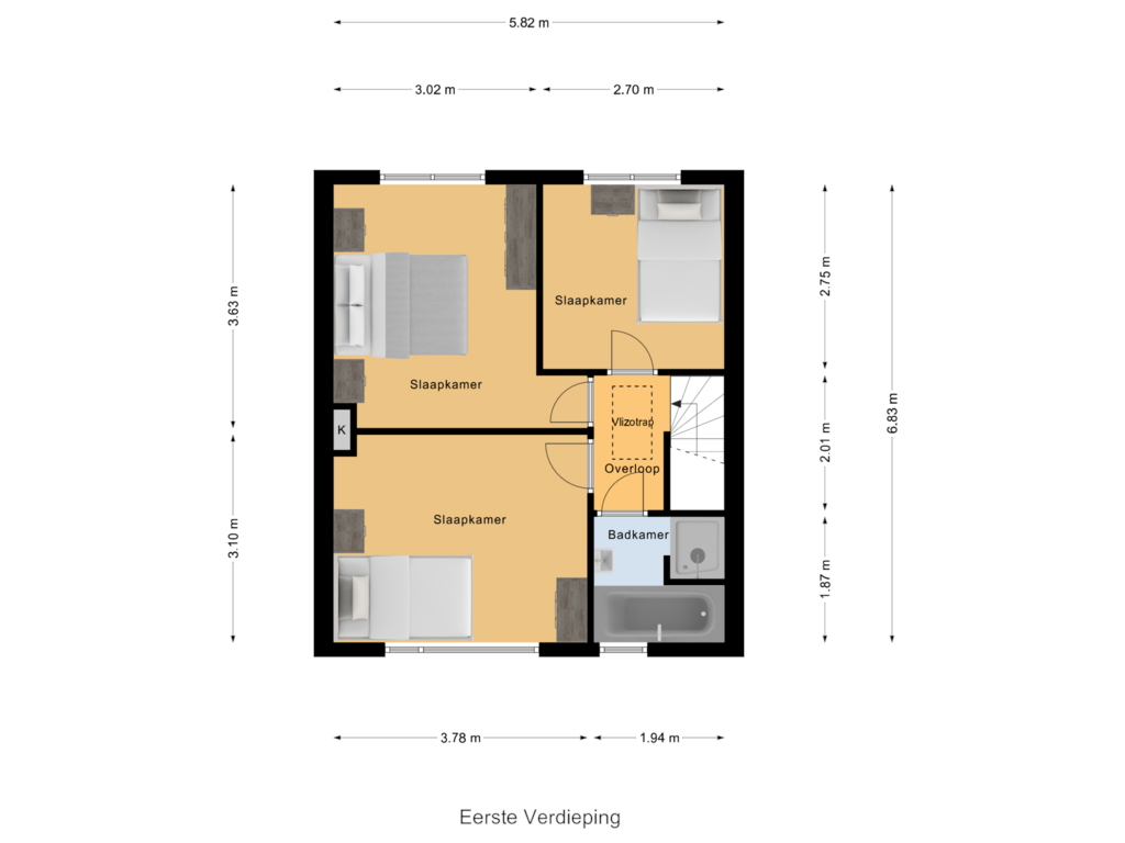 Bekijk plattegrond van Eerste Verdieping van Van Doornlaan 34