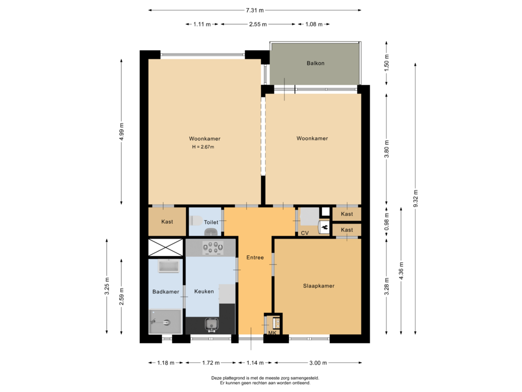 Bekijk plattegrond van Appartement van Vlasstraat 12