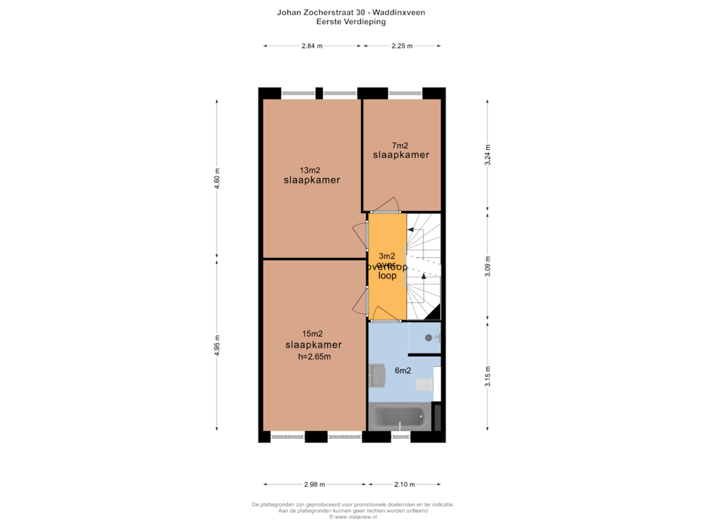 View floorplan of EERSTE VERDIEPING of Johan Zocherstraat 30