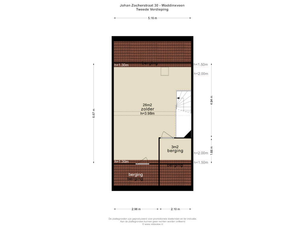 View floorplan of TWEEDE VERDIEPING of Johan Zocherstraat 30