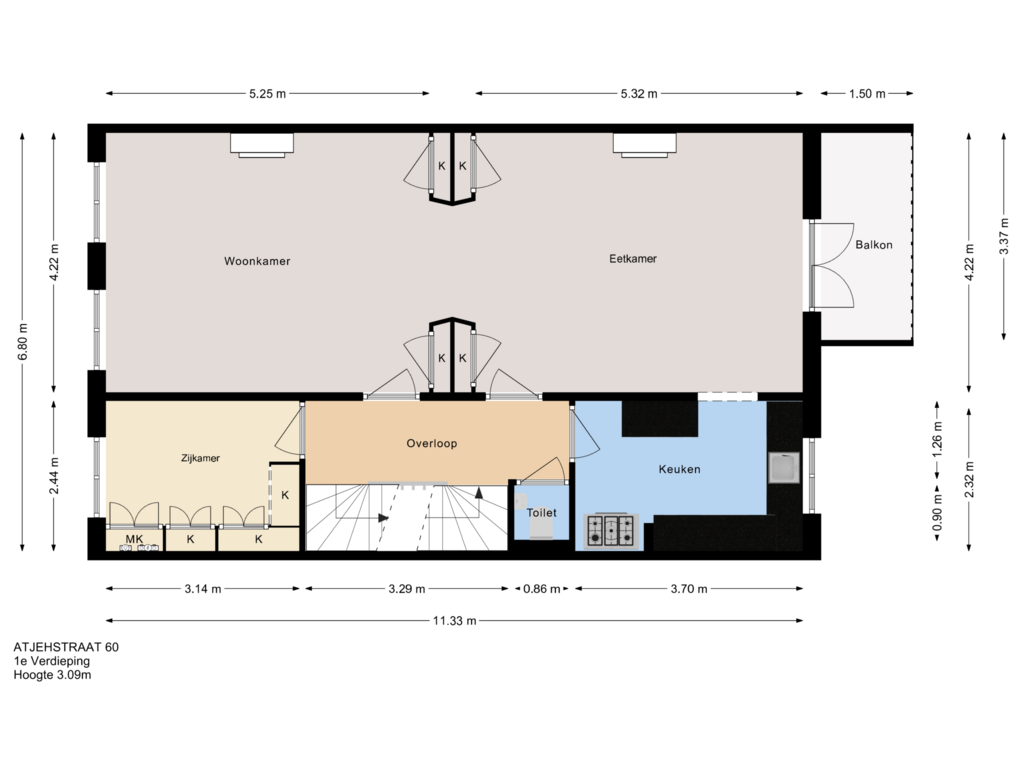 View floorplan of 1e Verdieping of Atjehstraat 60