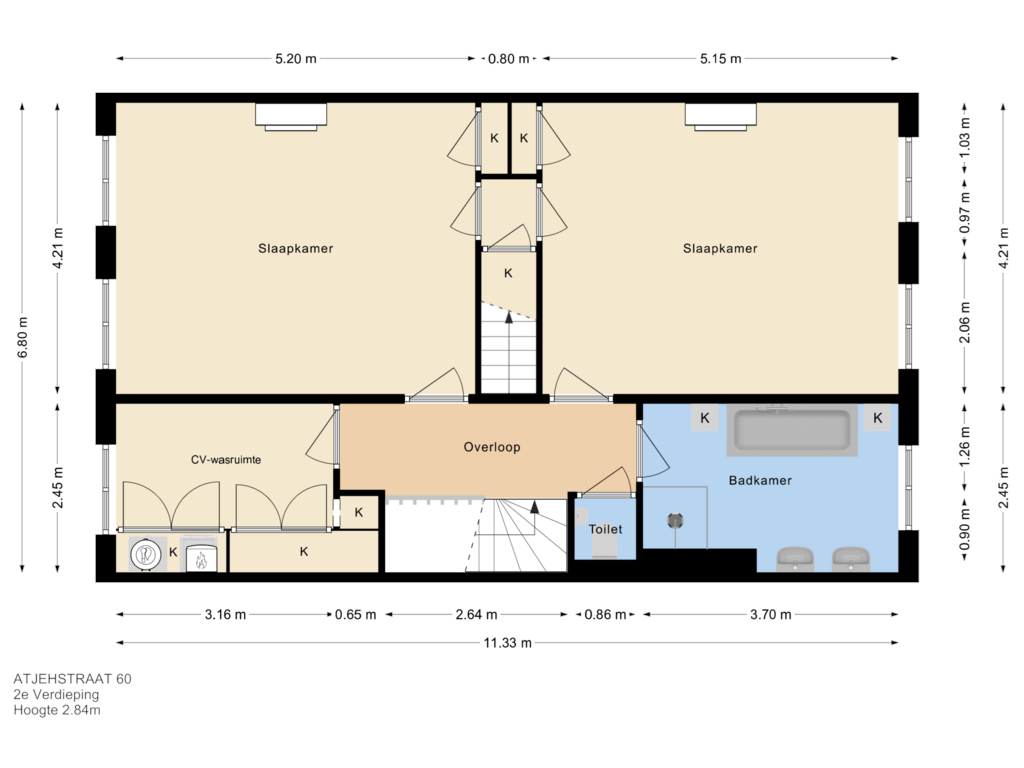 View floorplan of 2e Verdieping of Atjehstraat 60