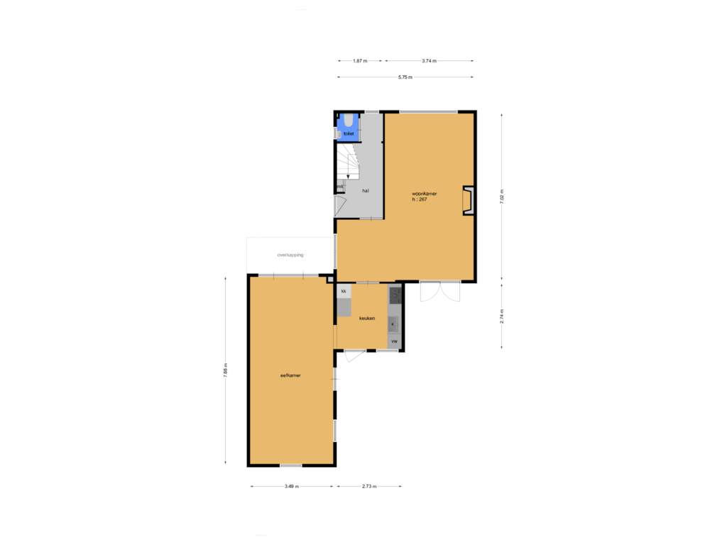 View floorplan of begane grond of Prins Bernhardlaan 23