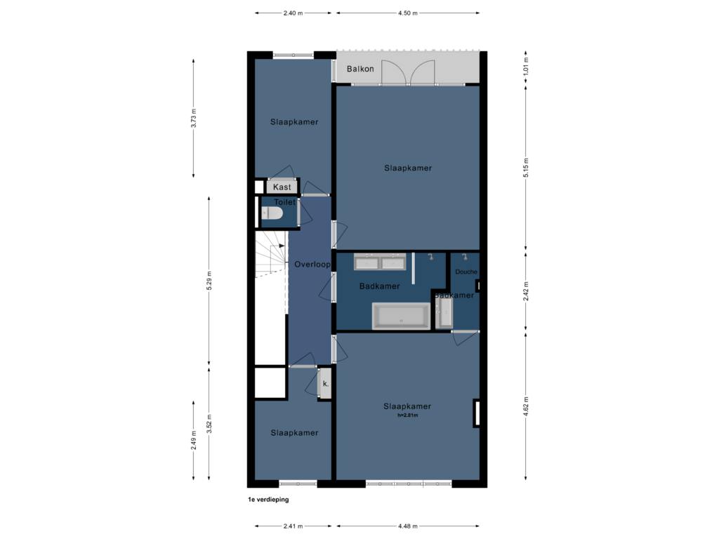 Bekijk plattegrond van 1e verdieping van Titiaanstraat 42-H