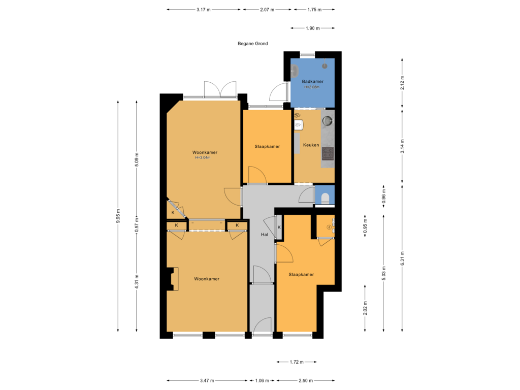 View floorplan of Begane Grond of Tholensestraat 155