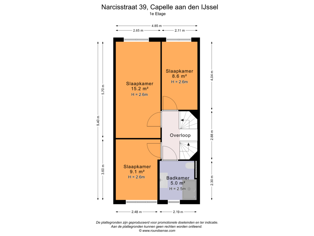 Bekijk plattegrond van 1e Etage van Narcisstraat 39