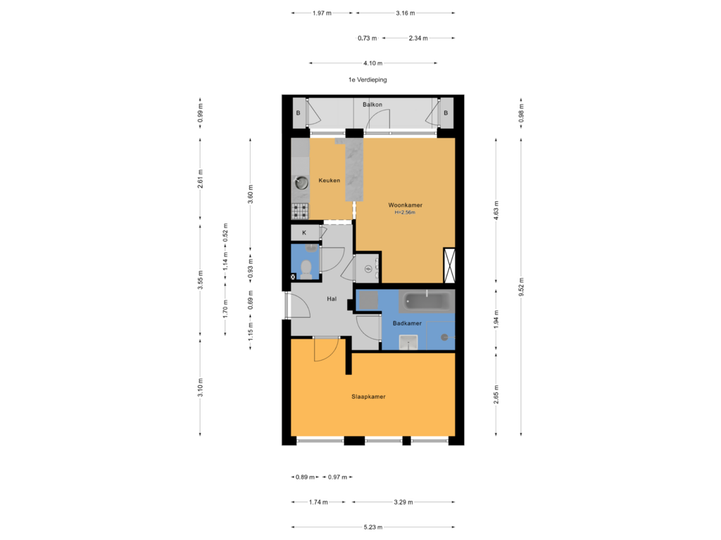 View floorplan of 1e Verdieping of Wognumstraat 19