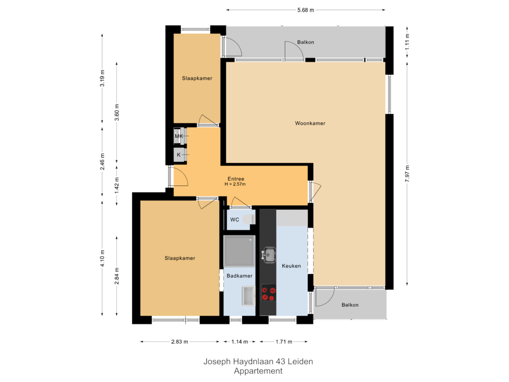 View floorplan of Appartement of Joseph Haydnlaan 43