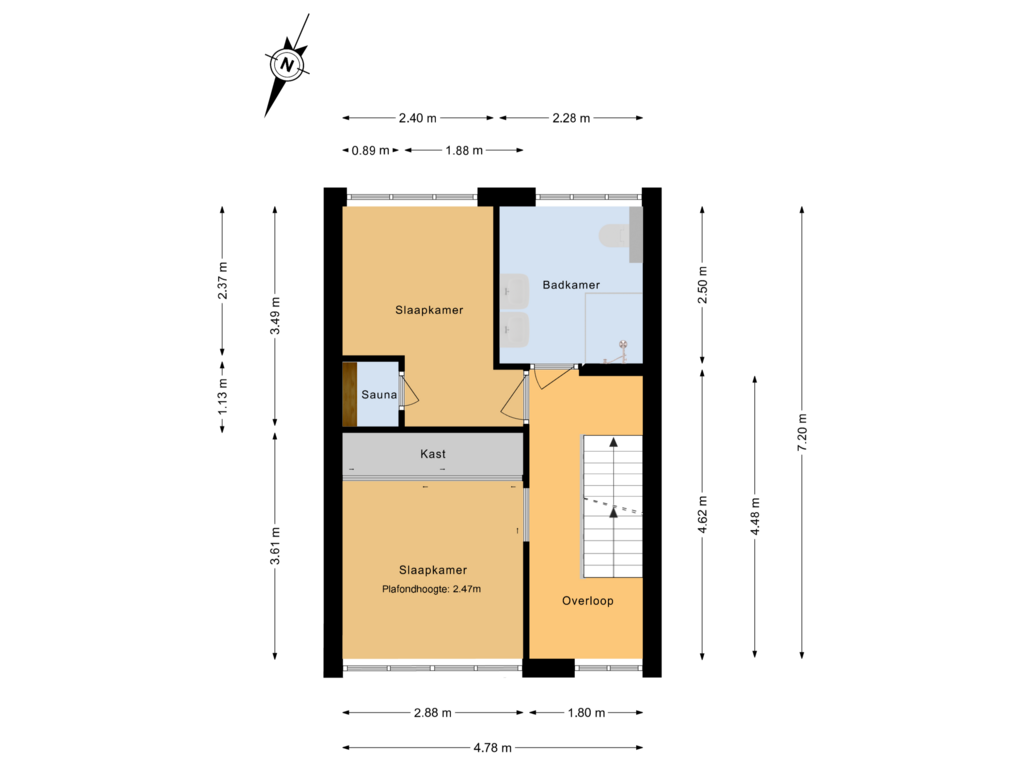 View floorplan of 1e verdieping of Mr. de Fremerystraat 25