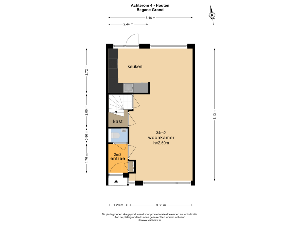 Bekijk plattegrond van BEGANE GROND van Achterom 4