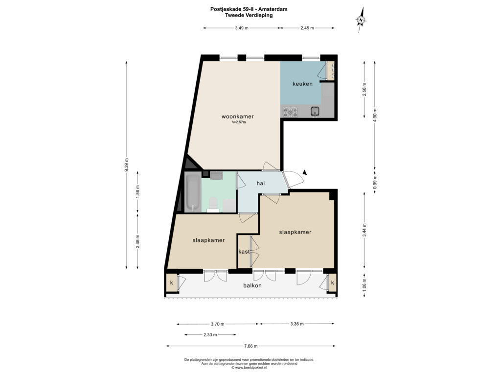 Bekijk plattegrond van TWEEDE VERDIEPING van Postjeskade 59-2