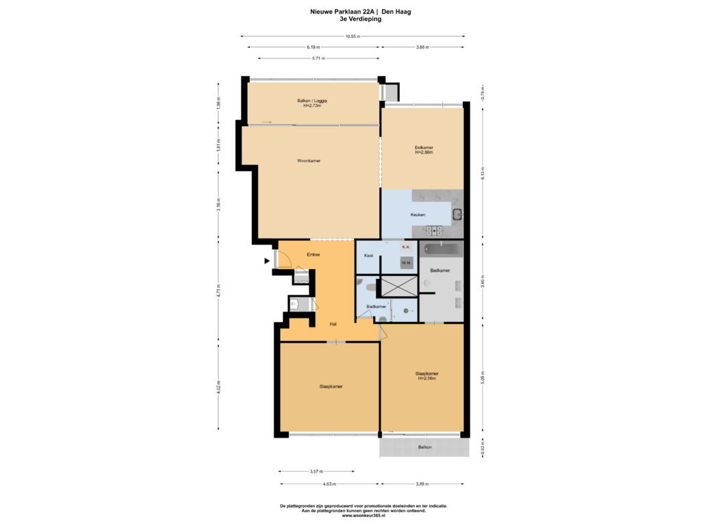 Bekijk plattegrond van 3e  Verdieping van Nieuwe Parklaan 22-A