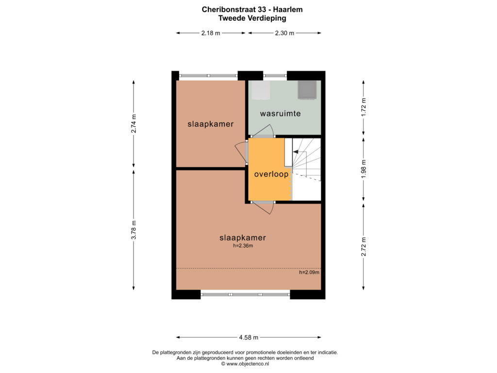 Bekijk plattegrond van TWEEDE VERDIEPING van Cheribonstraat 33