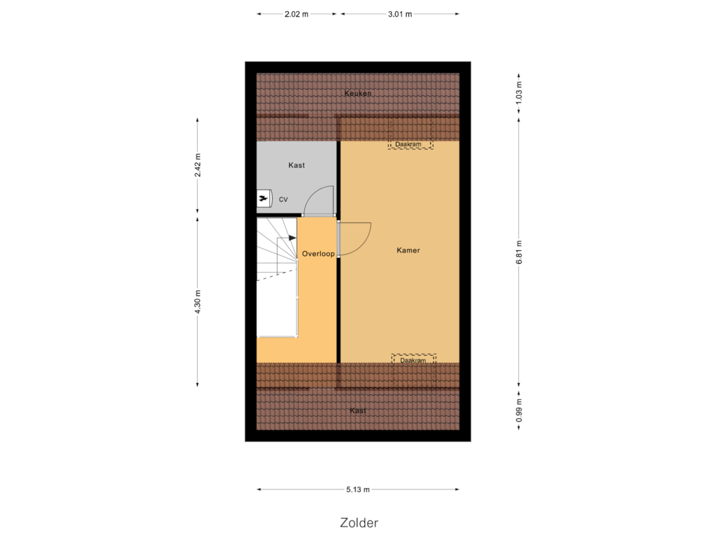 Bekijk plattegrond van Zolder van Duindigtstraat 7