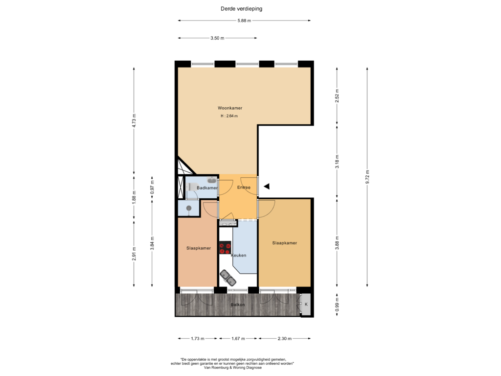 Bekijk plattegrond van Derde verdieping van Warmondstraat 71-3