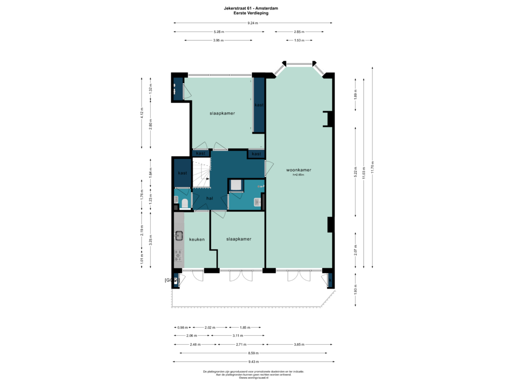 Bekijk plattegrond van EERSTE VERSIEPING van Jekerstraat 61-1