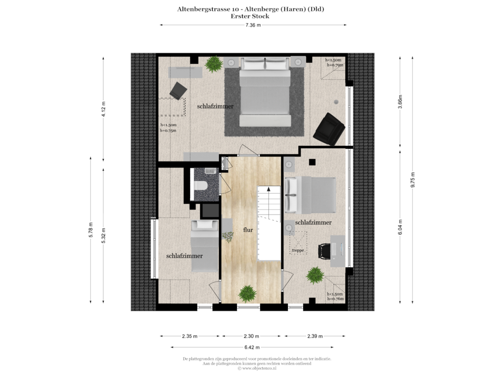 Bekijk plattegrond van Erster Stock van Altenberger Straße 10