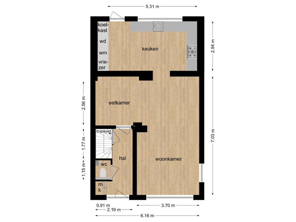 View floorplan of begane grond of Markies de Schenkweg 7