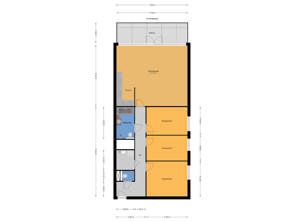 View floorplan of 7e Verdieping of Noordsingel 52