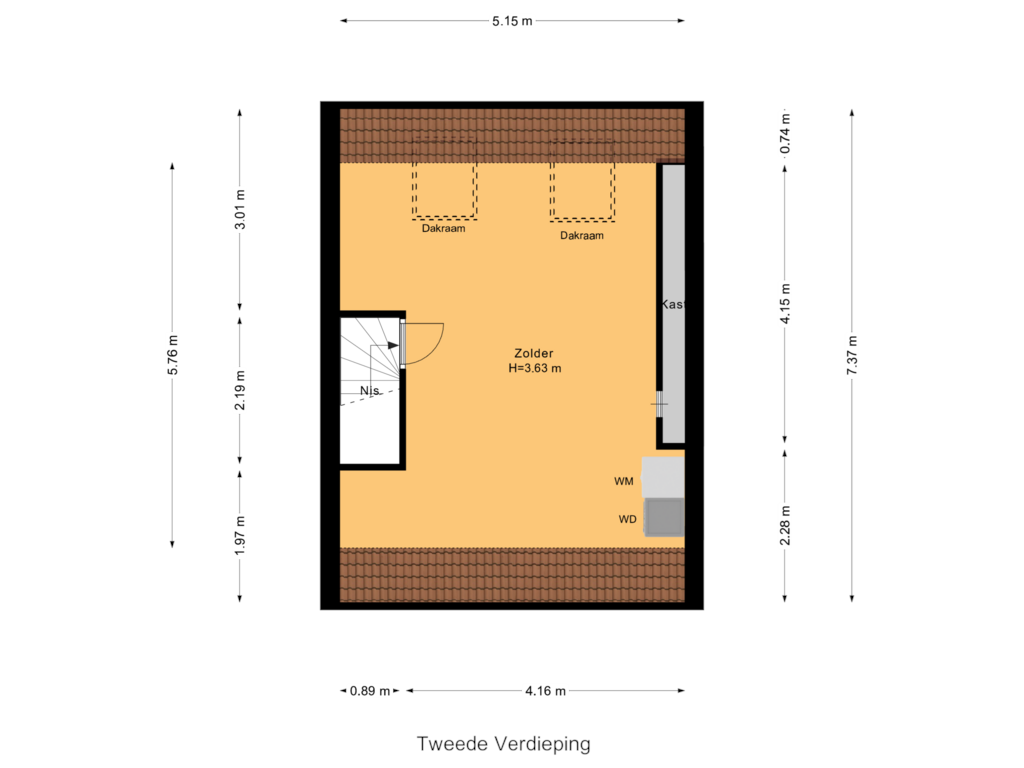 Bekijk plattegrond van Tweede Verdieping van De Vroomedijk 24