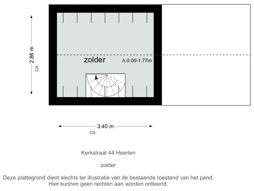 View floorplan of zolder of Oude Kerkstraat 44