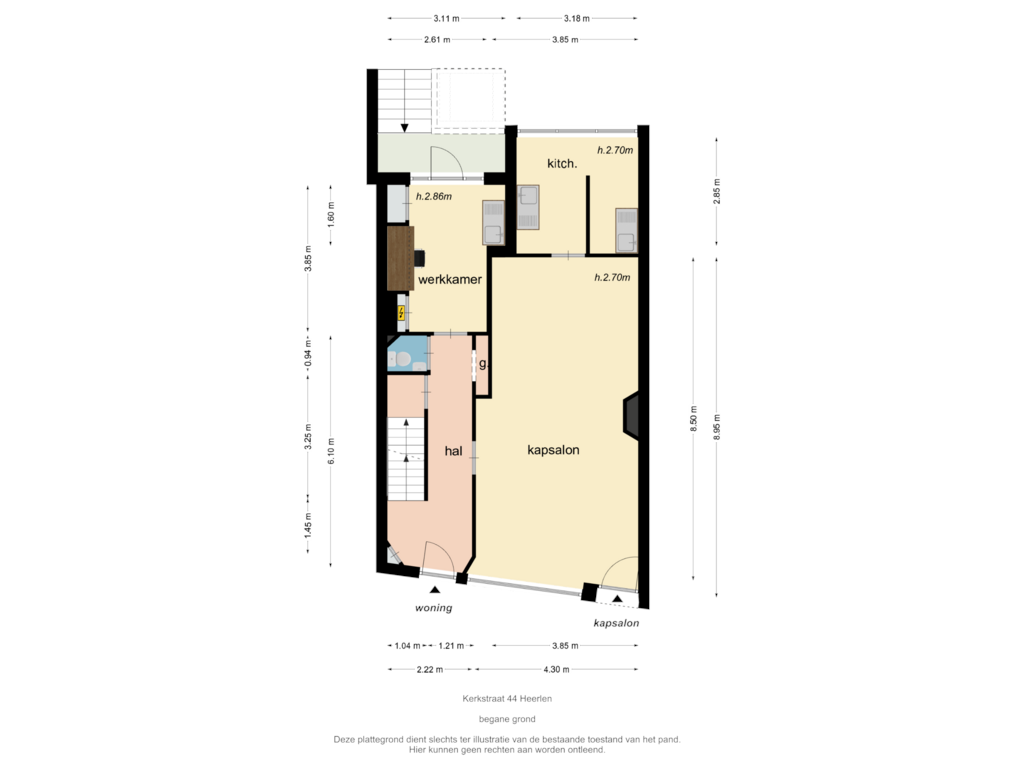 View floorplan of begane grond of Oude Kerkstraat 44